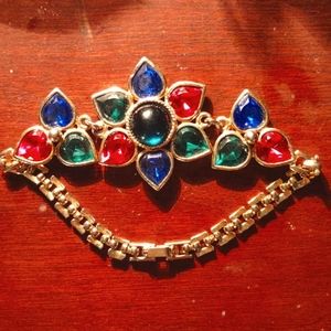 Vintage gold-toned multi-color rhinestone bracelet